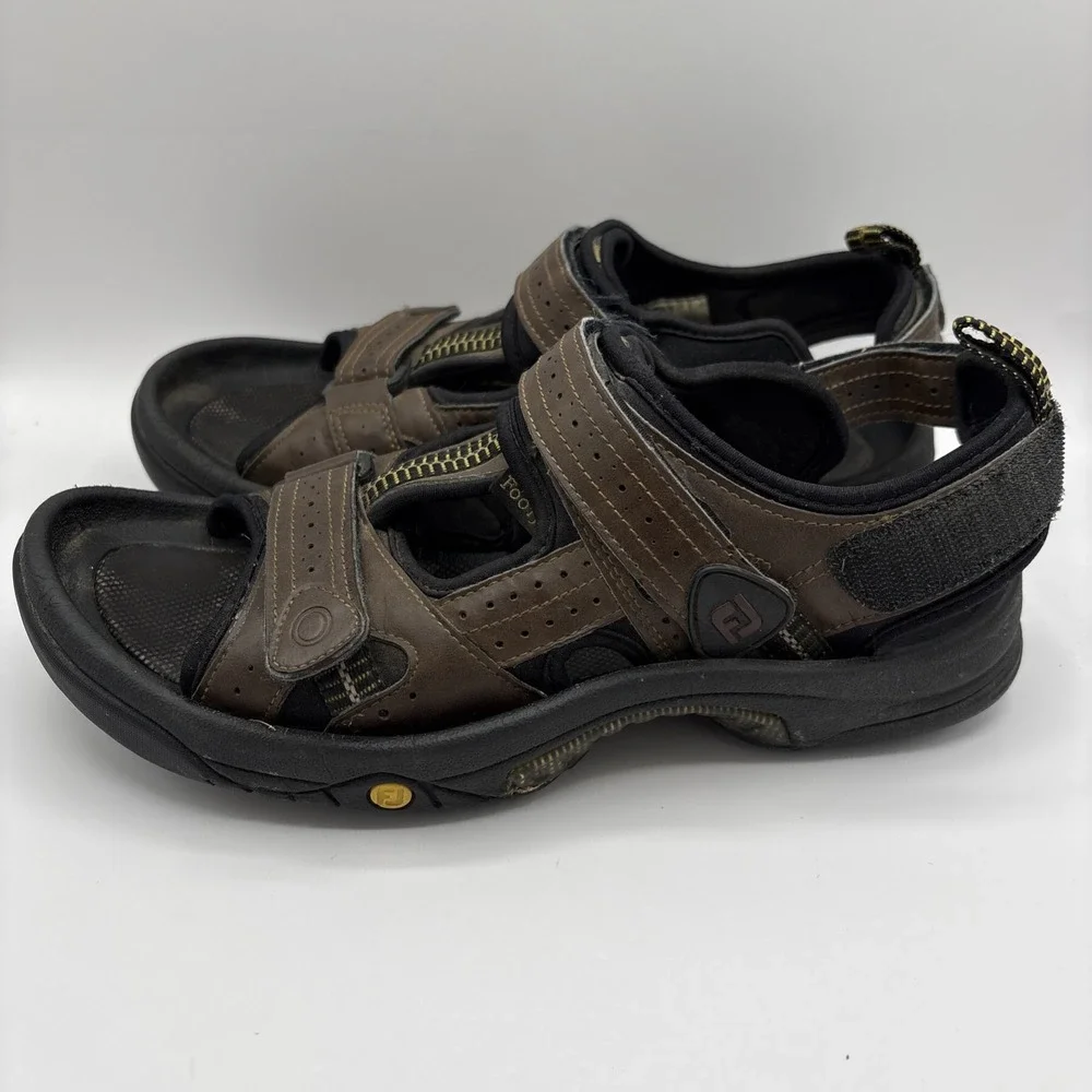 FootJoy Golf Sandals Mens Size‎ 9 M Brown Leather Adjustable Straps Spikes 45607